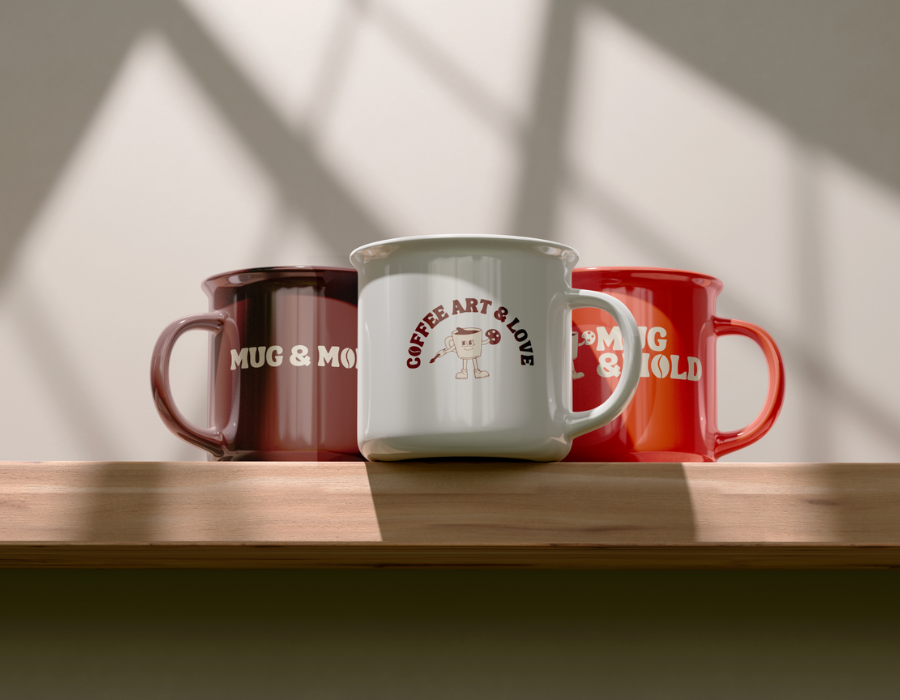 Direction artistique réalisée pour Mug & Mold, café créatif où les visiteurs peuvent peindre et modeler des pièces en céramique uniques.