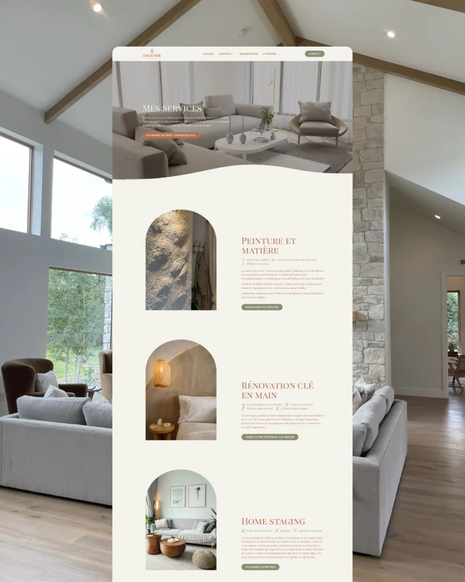 Site vitrine Dekod’âme créé par Coolab Agency pour l’artisan créateur d’ambiance